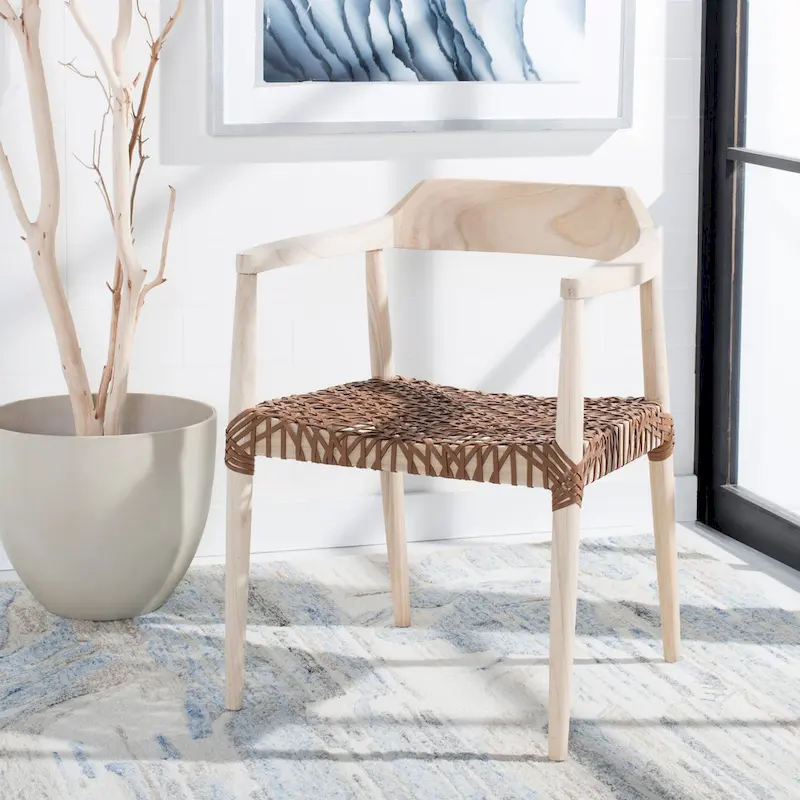 Woven Leather & Solid Wood Accent Chair (Fully Assembled) - 22 W x 20.5 L x 28.5 H