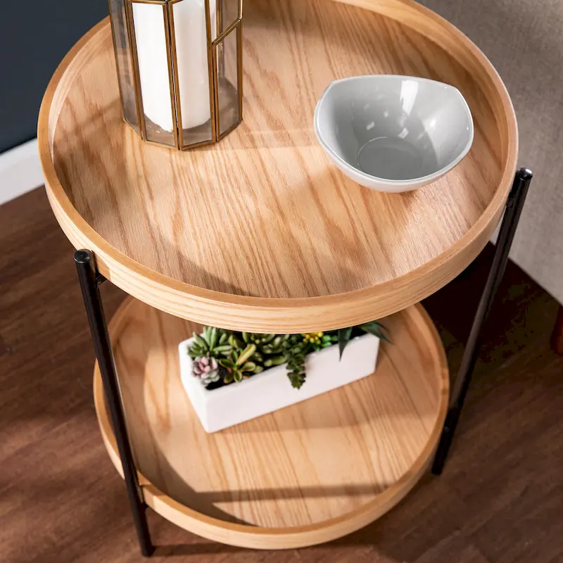 SEI Furniture Vaquero Round Modern Style w/ Shelf Wood Side Table