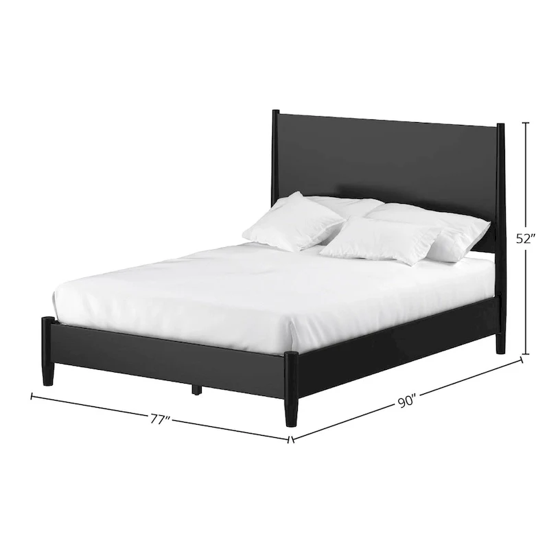 Flynn Mid Century Modern Panel Bed, Black