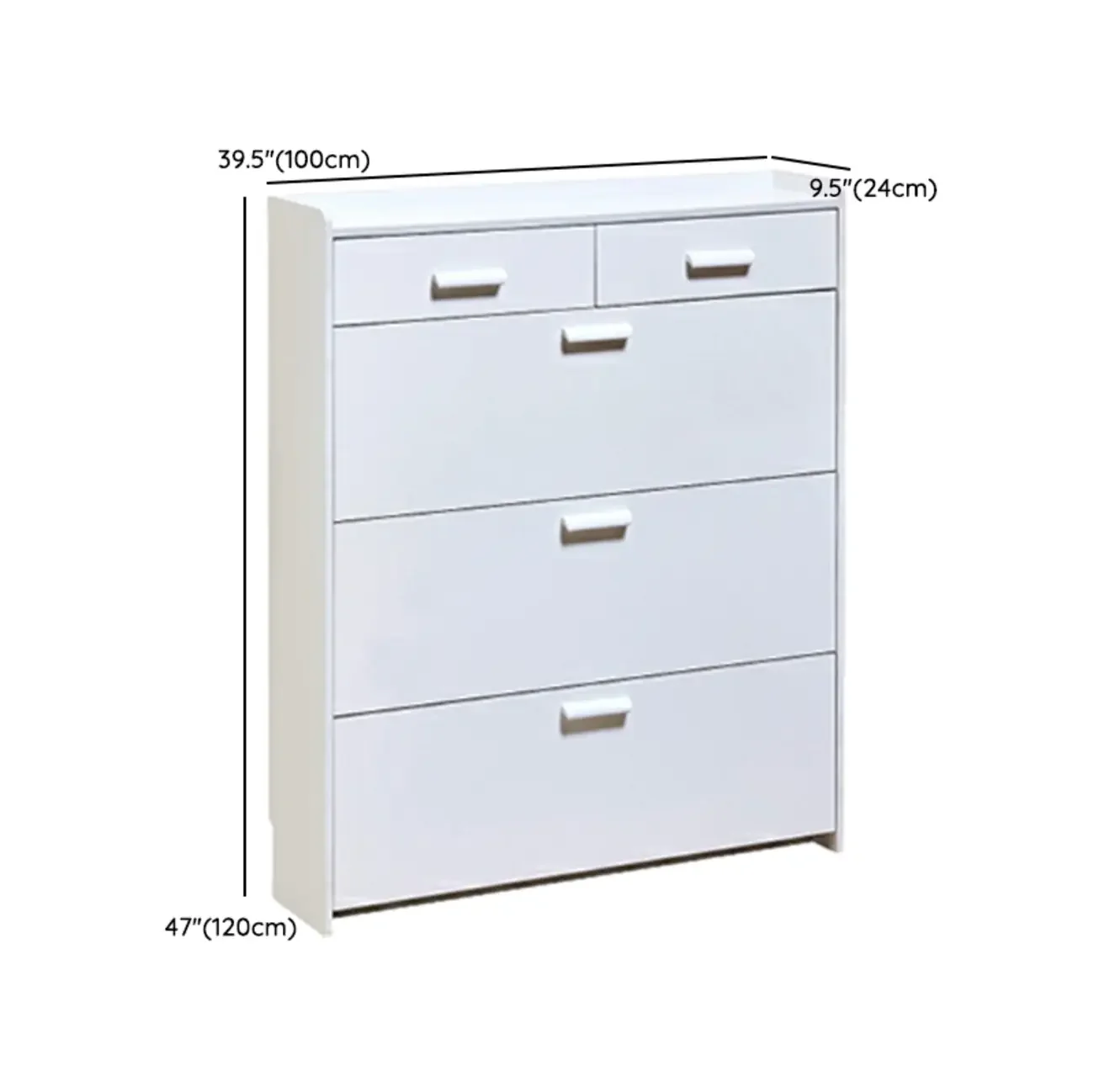 Narrow Wall-Mounted White Shoe Cabinet with Drawers