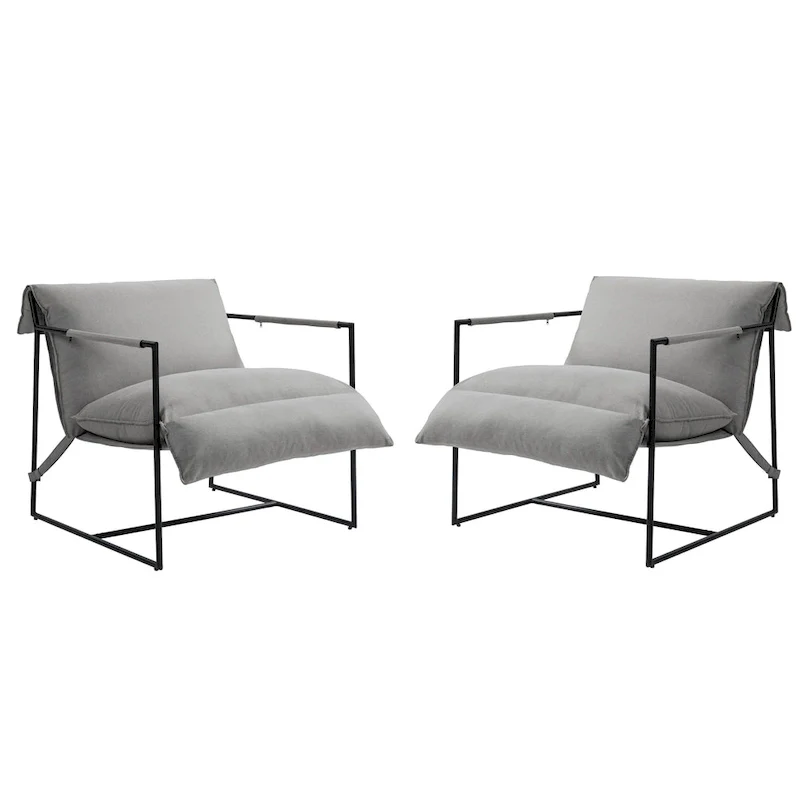 Fabric Accent Chair Metal Framed Sling Armchair Set of 2