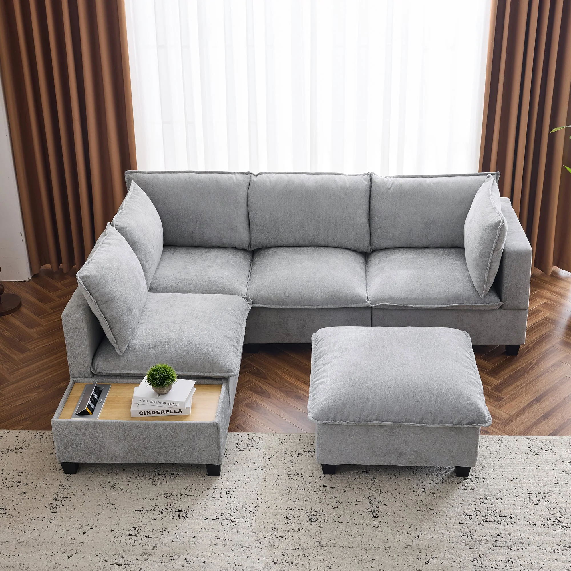 Walker Edison | Cloud Chenille Modular Sectional Sofa with Coffee Table