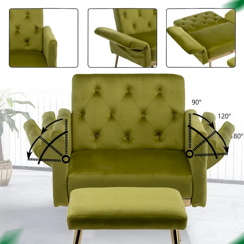 HOMEFUN Velvet Tufted Adjustable Armrests and Backrest Armchair with Ottoman