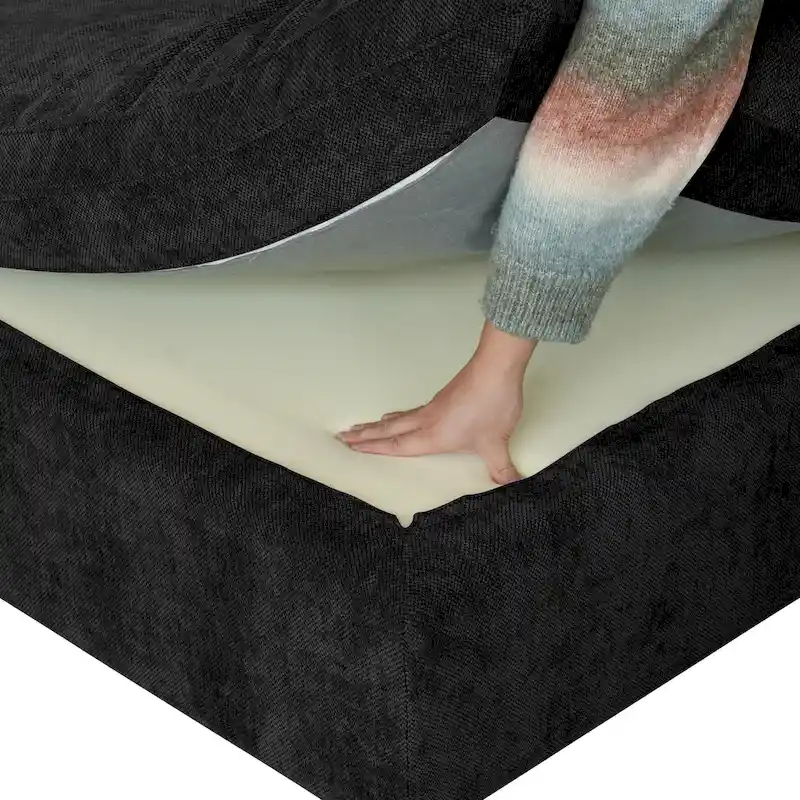 82.68 Down Filled Sectional Couch L-shape Linen Upholstered Loveseat with Ottoman