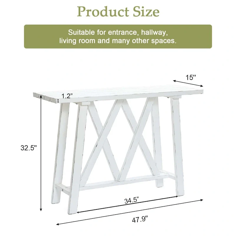 Farmhouse White Console and Entry Table - 32.5 H x 47.9 W x 15 D