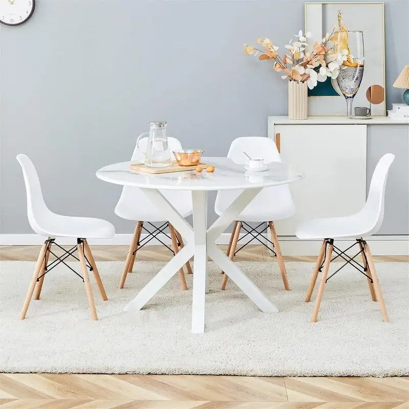 Grondin Mid-Century Modern Round Dininig Table with MDF Top and Pedestal Base, 42.1 End Table Leisure Table