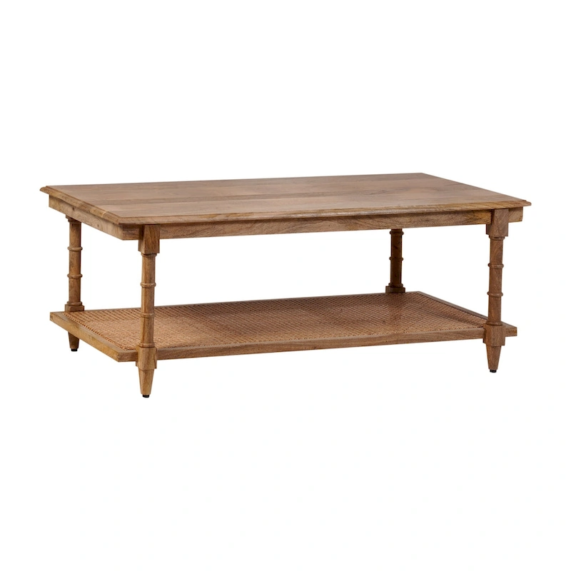 Carolina Living Chesterfield Wood & Cane Coffee Table - Whitewash