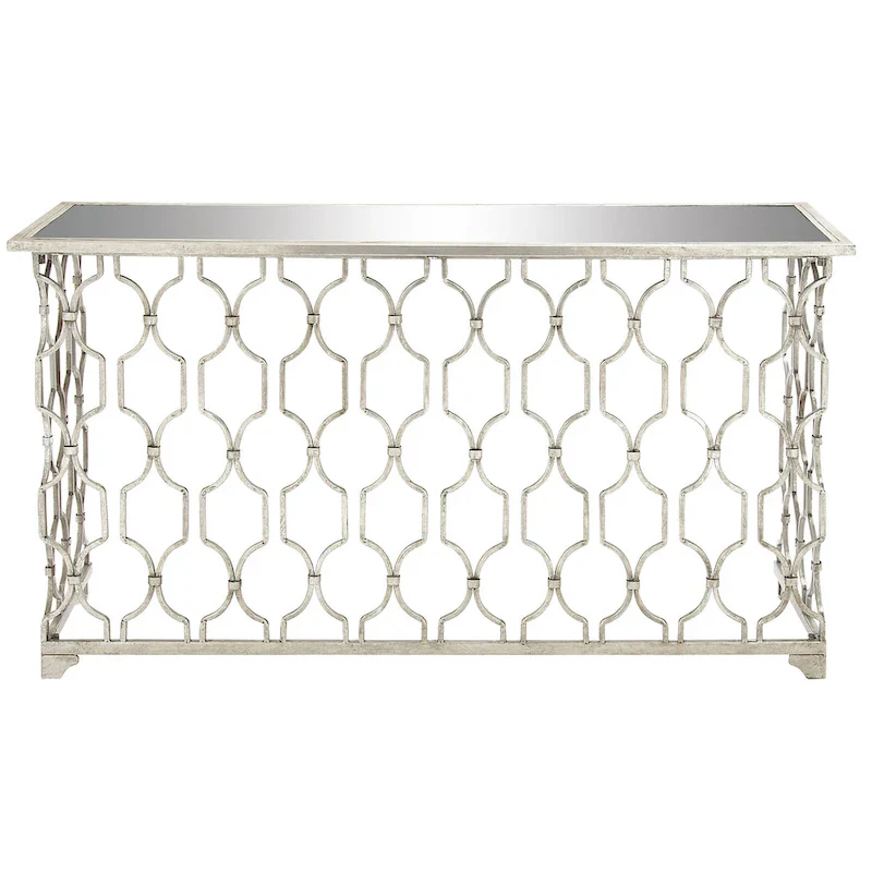 Metal Geometric Console Table with Mirrored Glass Top - Silver - Roche River Decor - 18Wx55Lx32H