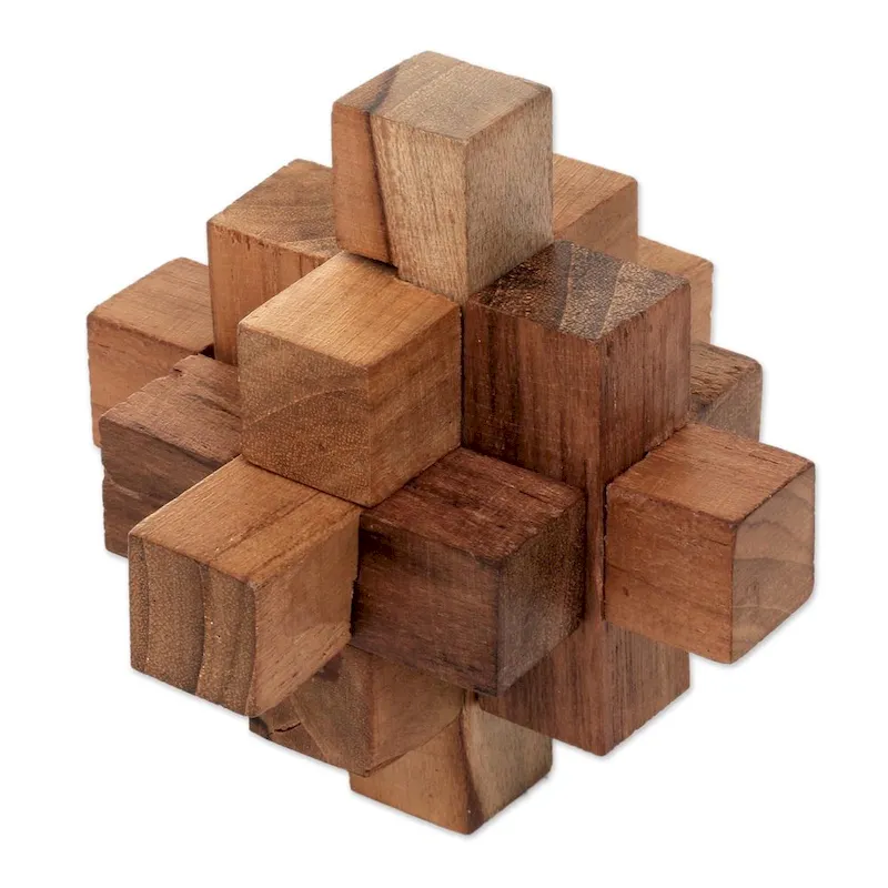 Handmade Teakwood Puzzle, 'Challenge' (Indonesia) - 3.9  H x 3.9  W x 3.9  D