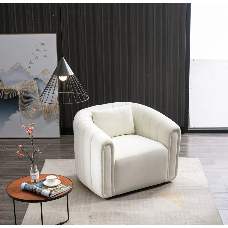 Ebello Oversize Velvet Swivel 360 Rotation Barrel Comfy Round Armchair With Pillow For Living Room Bedroom