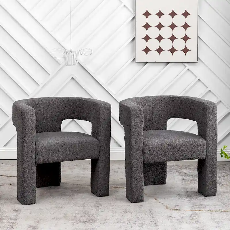 KINWELL 28 Wide Boucle Upholstered Square Armchair (Set of 2)