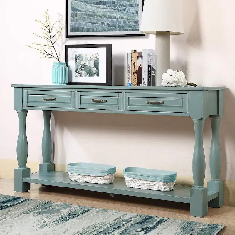 63 Solid Wood Console Table with 3 Drawers and 1 Bottom Shel