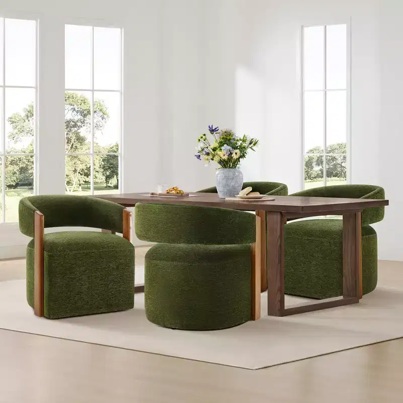 Spruce&Spring Upholstered Dining Chair with Wood Armrests & Hidden Wheels