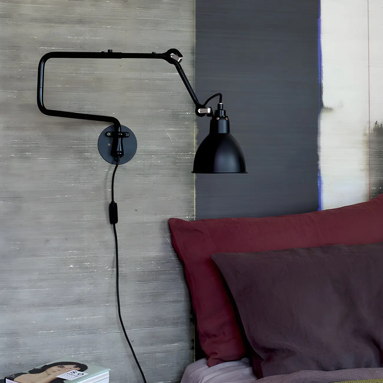 Industrial Black Swing Arm Aluminum Shade Wall Light
