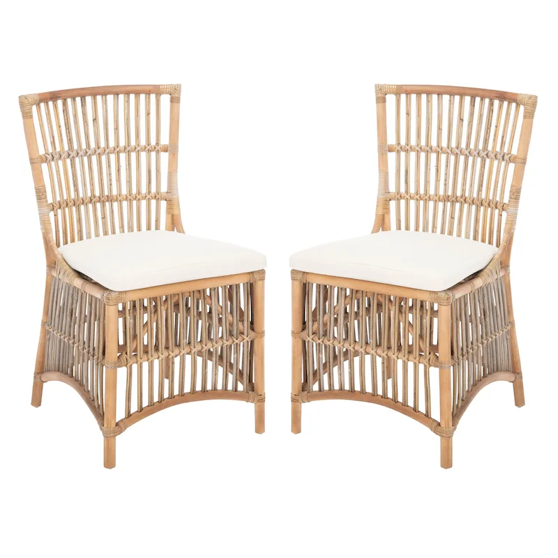 SAFAVIEH Patty Rattan Accent Chair with Cushion (Set of 2) - 19.7 W x 22.1 L x 35.4 H - 20Wx22Dx35H