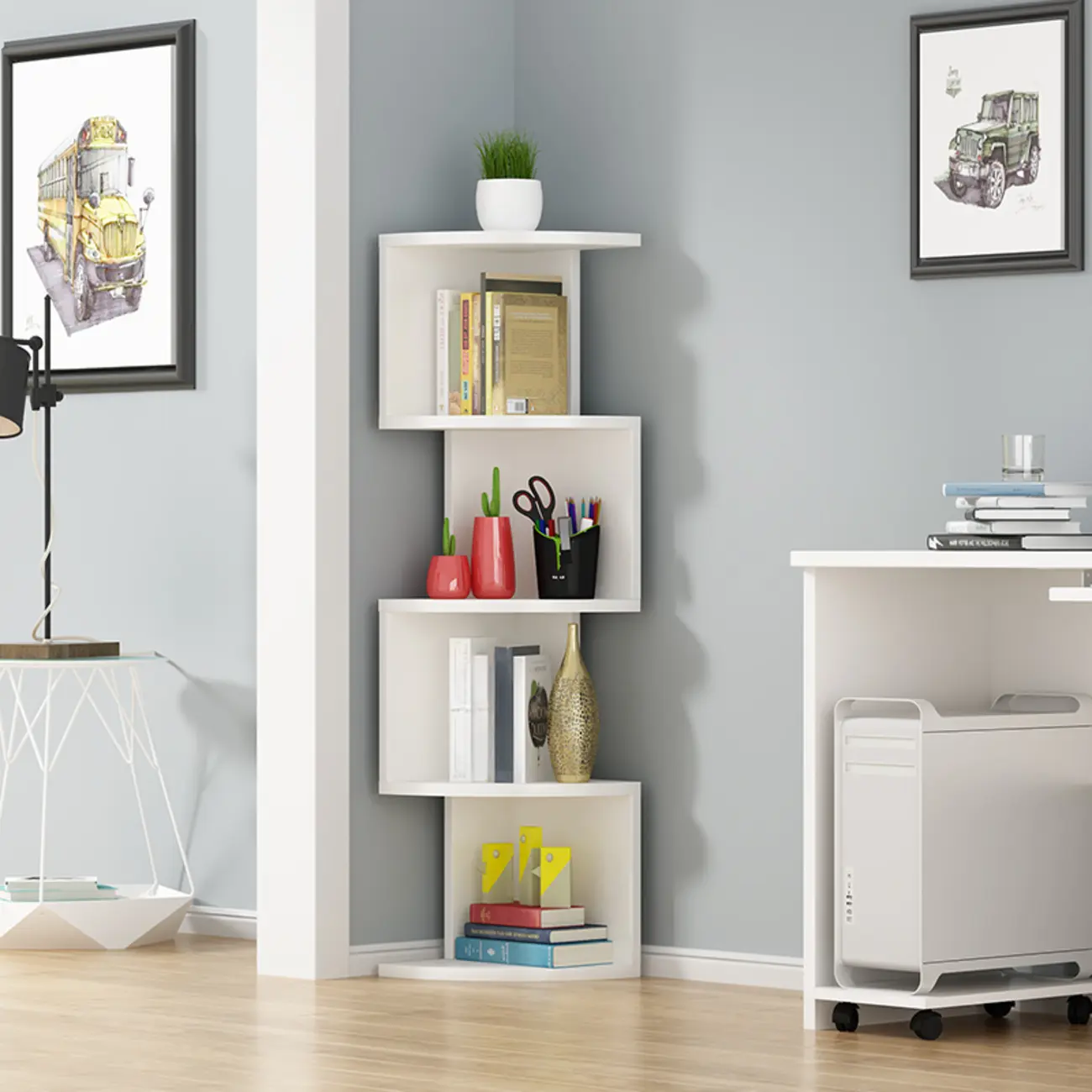 Modern Black White Wooden Living Room Corner Cabinet