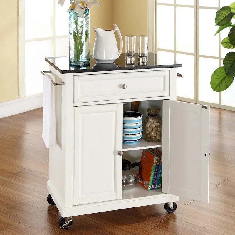 Crosley White Finish/Solid Black Granite Top Kitchen Cart/Island - 18d x 31w x 35.5h