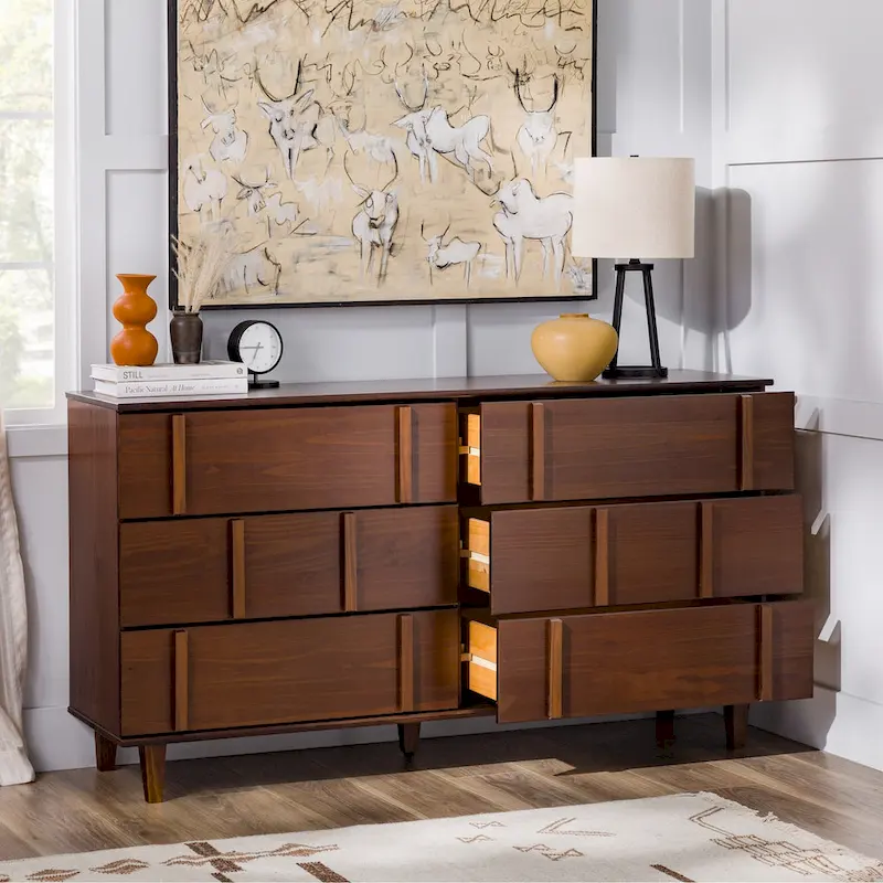 Middlebrook Mid-Century Modern Detailed Solid Wood Dresser