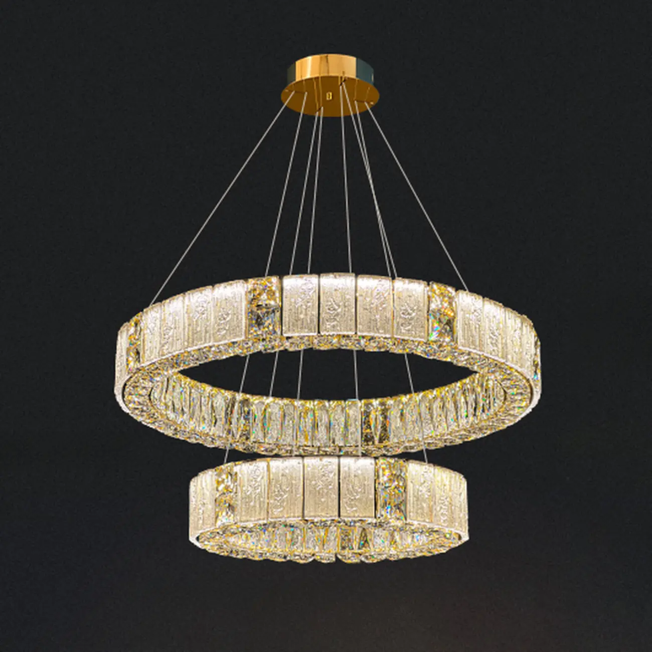 Gold Circular Crystal Linear Modern Chandelier Light
