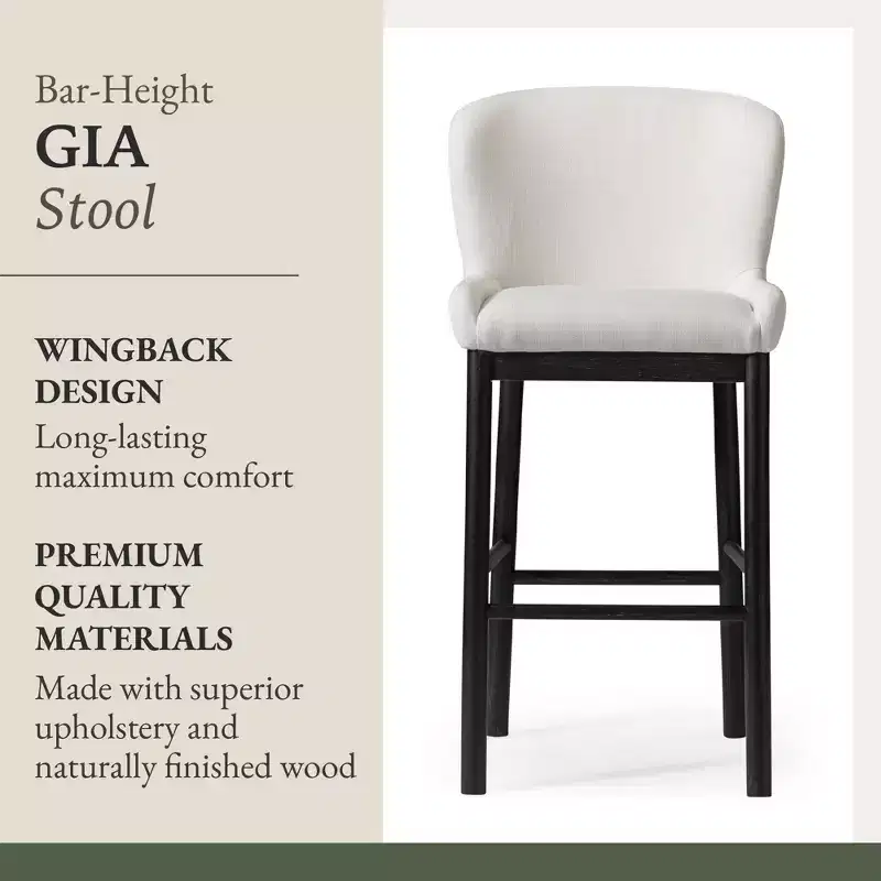 Upholstered High Back Bar Stool, Gray Fabric, 1-Person