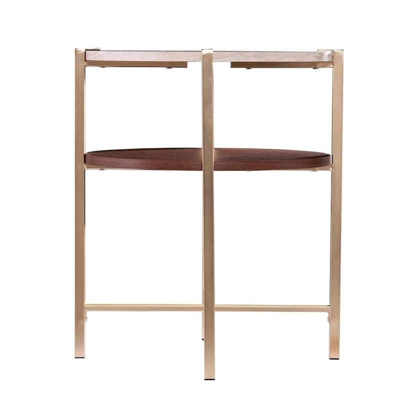 SEI Furniture Aldea Modern Round Side Table with Faux Marble Top and Faux Wood Shelf