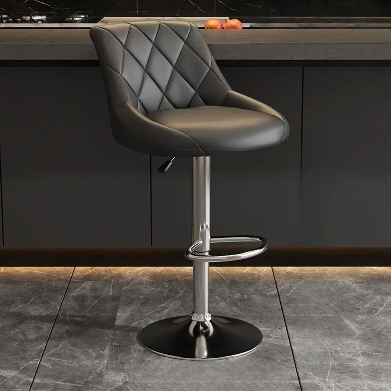 Diamond Tufted Swivel Bar Stool Adjustable Black Red PU Leather