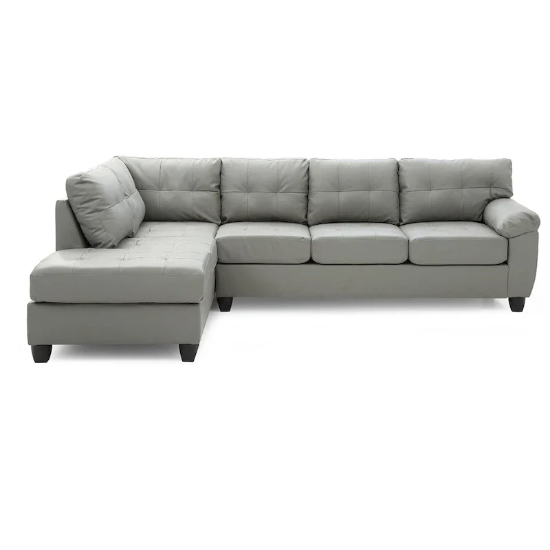 Tufted Reversible Faux Leather L-Shape Sectional Sofa - 111 - Gray