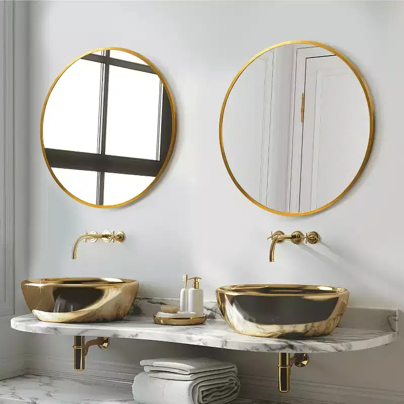 MAYEERTY 20x20x1in Hanging Mirror Aluminum Alloy Thin Edge Gold Round