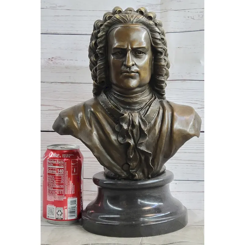 Johann Sebastian Bach Clical Composer Bronze Bust Sculpture Statue On Marble Base