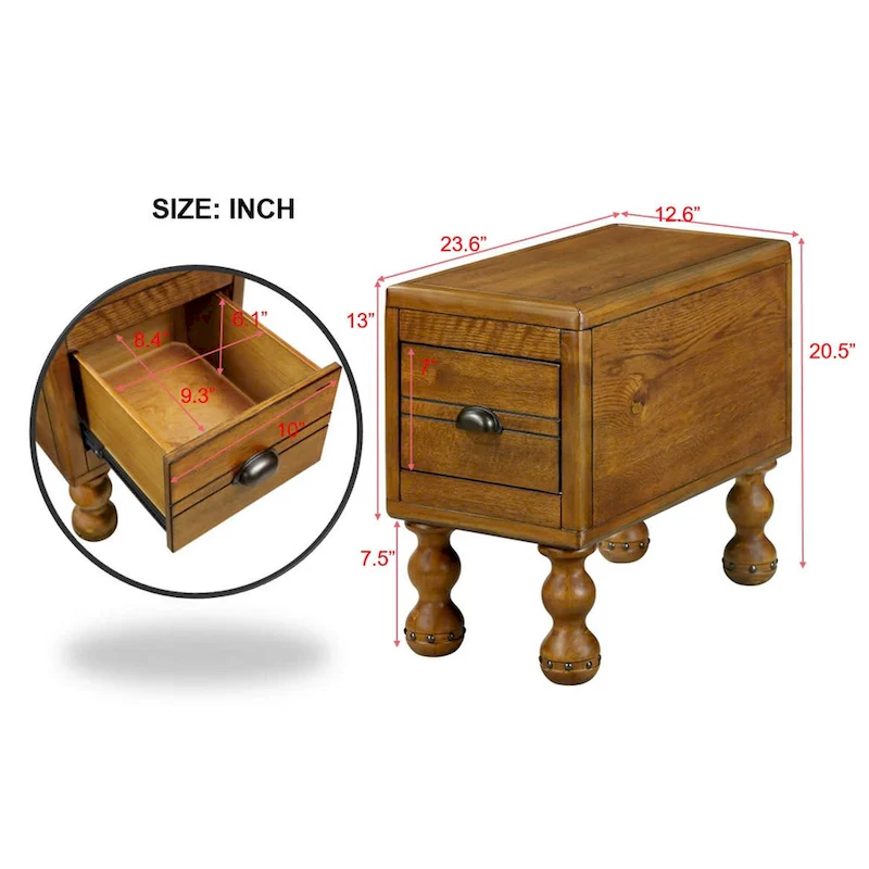Solid Wood Rectangle End Table with Drawer