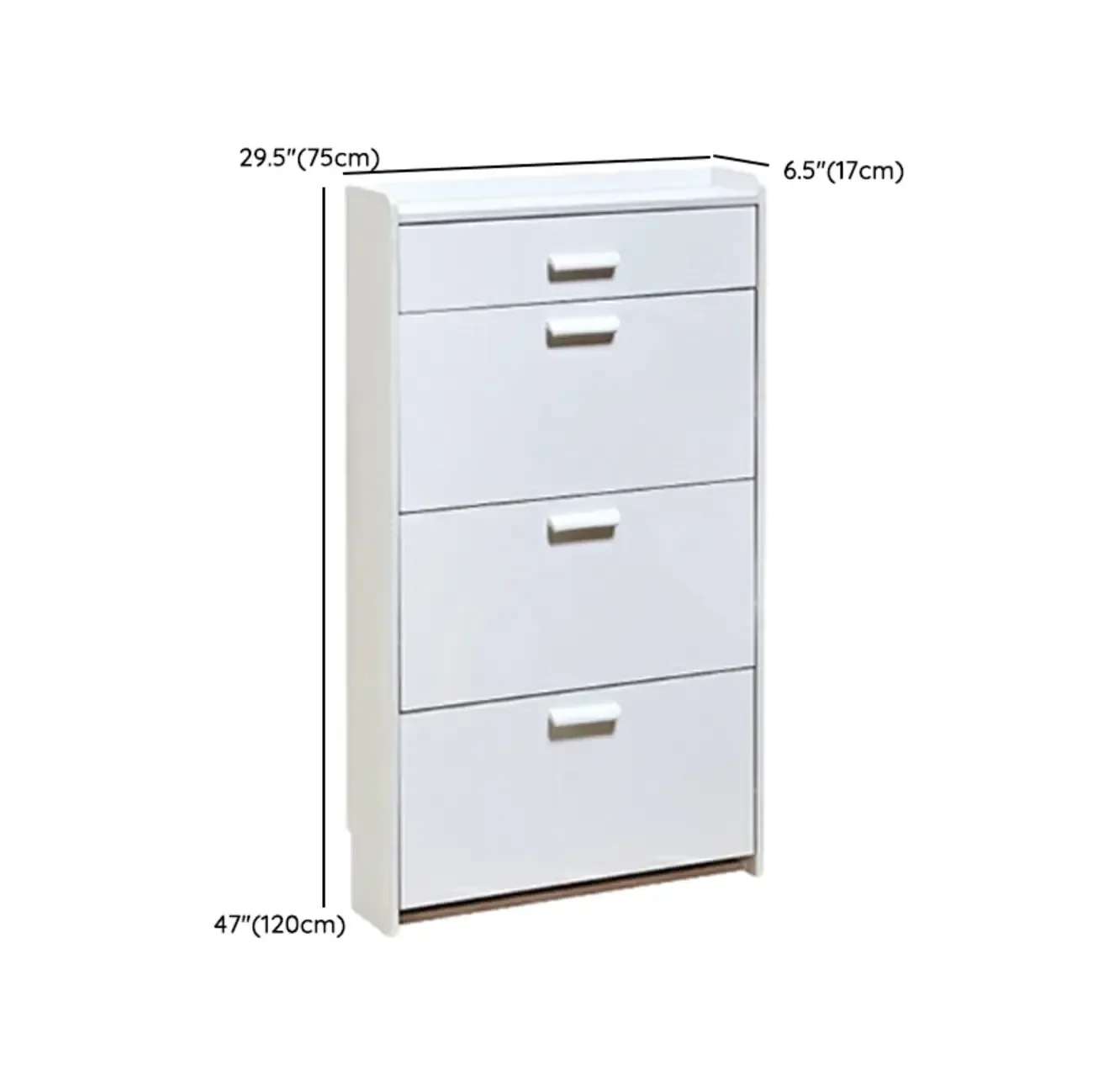 Narrow Wall-Mounted White Shoe Cabinet with Drawers