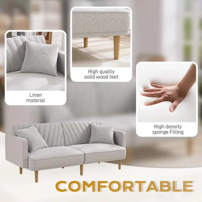 Upholstered Tufted Convertible Futon Sofa Bed, Velvet Sleeper Couch, 3 Seater Tufted Sofa with Adjustable Backrests