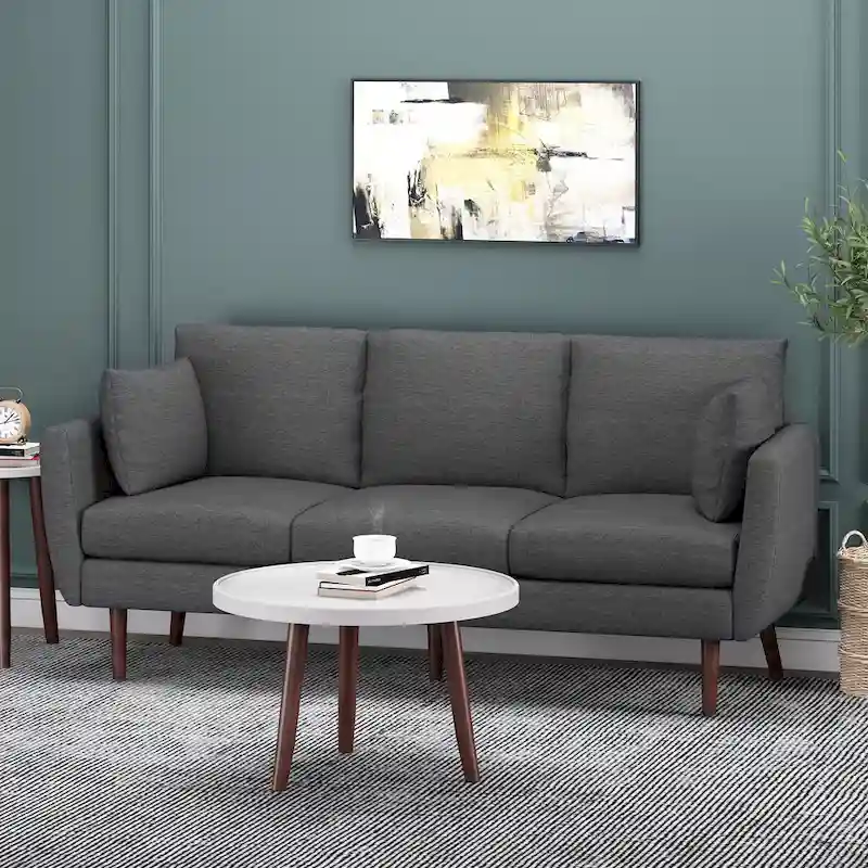 Modern 76.5 3-Seater Sofa with Birchwood Legs and Pillows