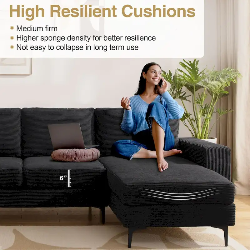 L-Shaped Upholstered Sofa Couch with Metal Legs