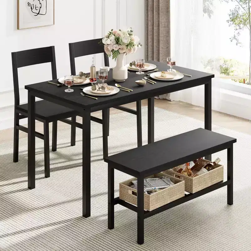 Dining Table Set for 4,Modern Kitchen Table with Chairs & Bench for Small Space,Dining Room Table Set with Metal Frame & Storage Rack,for Apartment