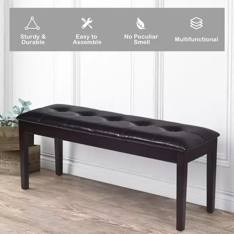 Costway Upholstered PU Dining Room Bench Solid Wood Button Tufted Dining Room Bench