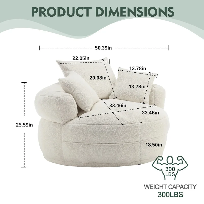 Circular wide living room fabric sofa, balcony homestay lazy sofa chair