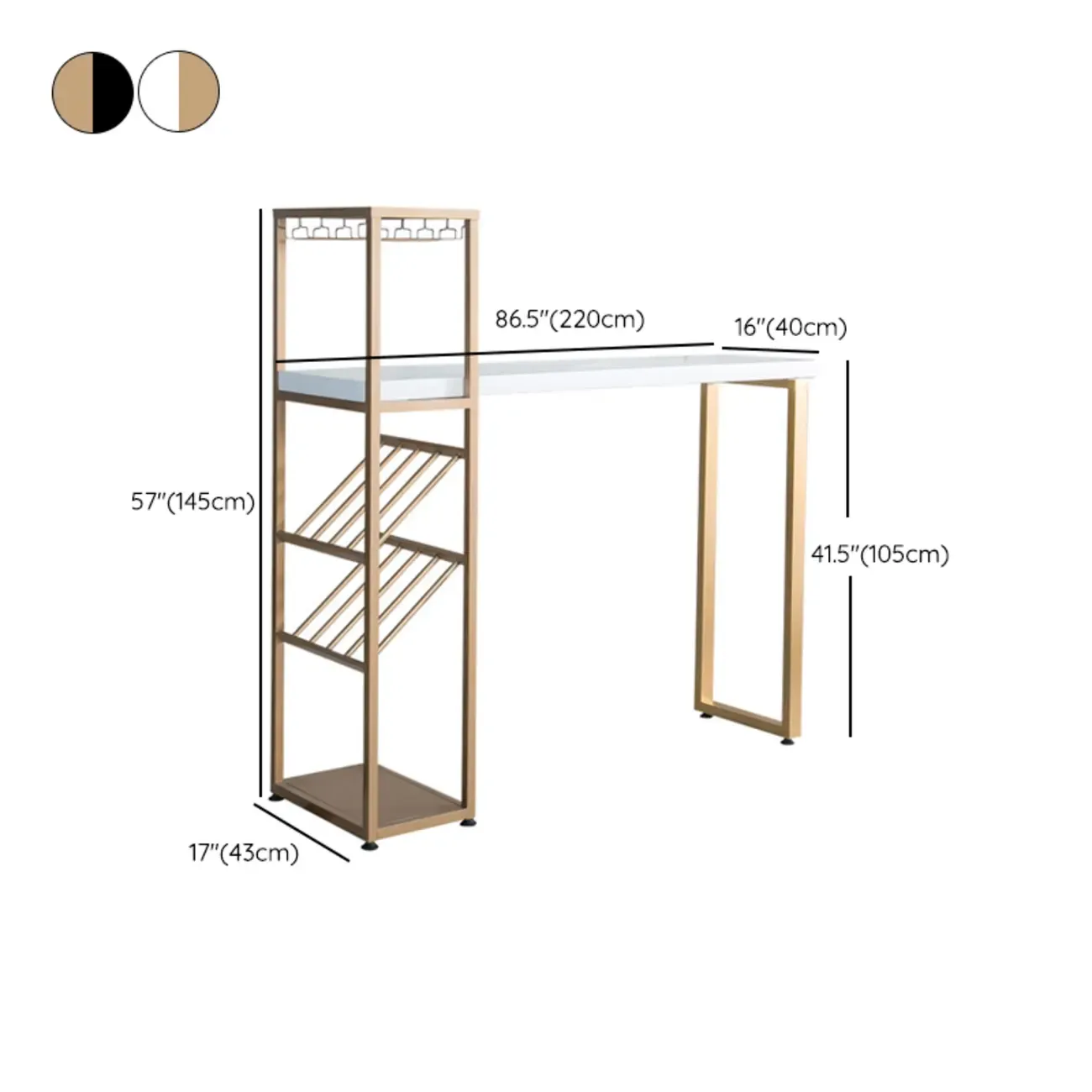 Glam White-Gold 2-Tier Shelves Bar Tables with Stemware Holders