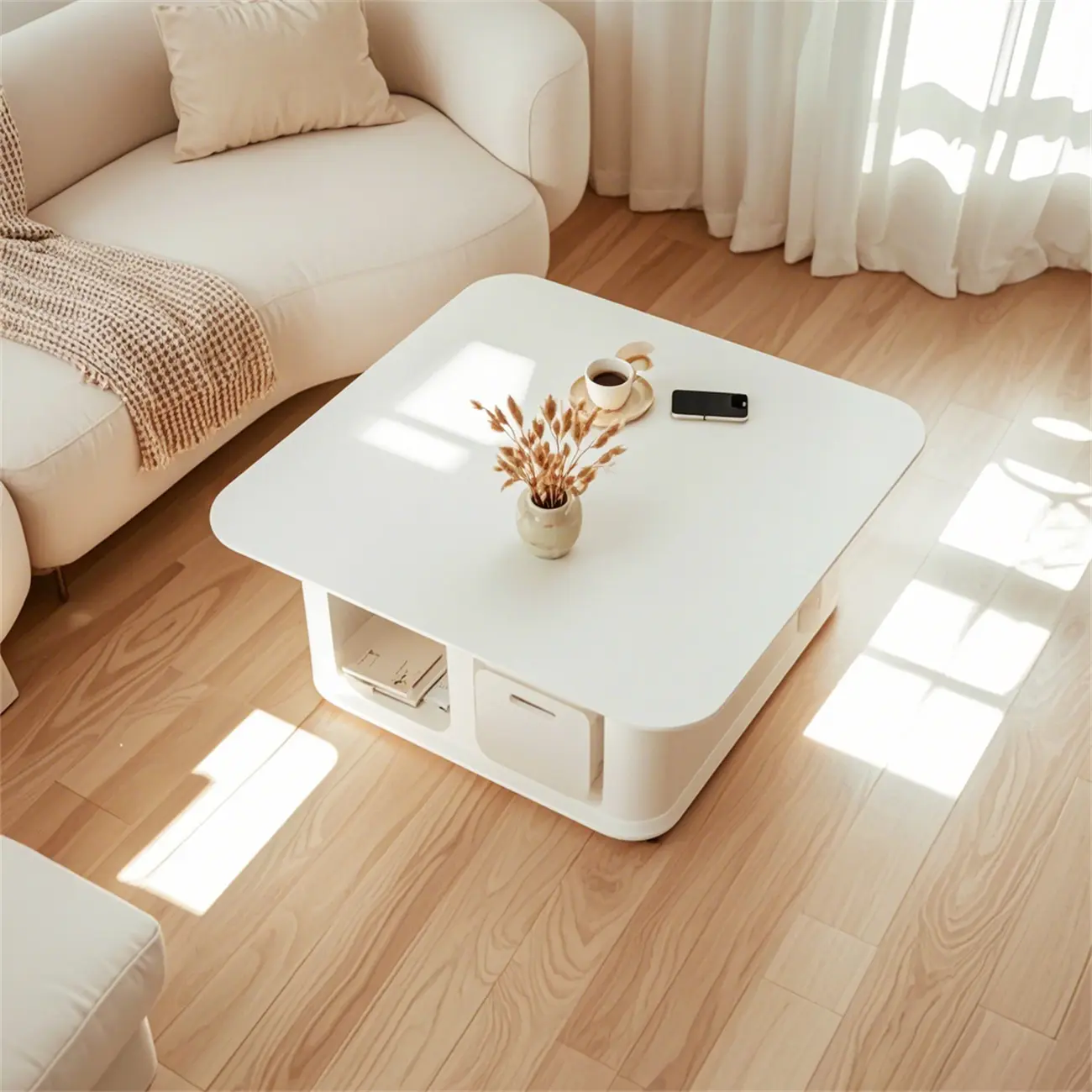 Minimalist Wooden Rectangular Coffee Table with Storage