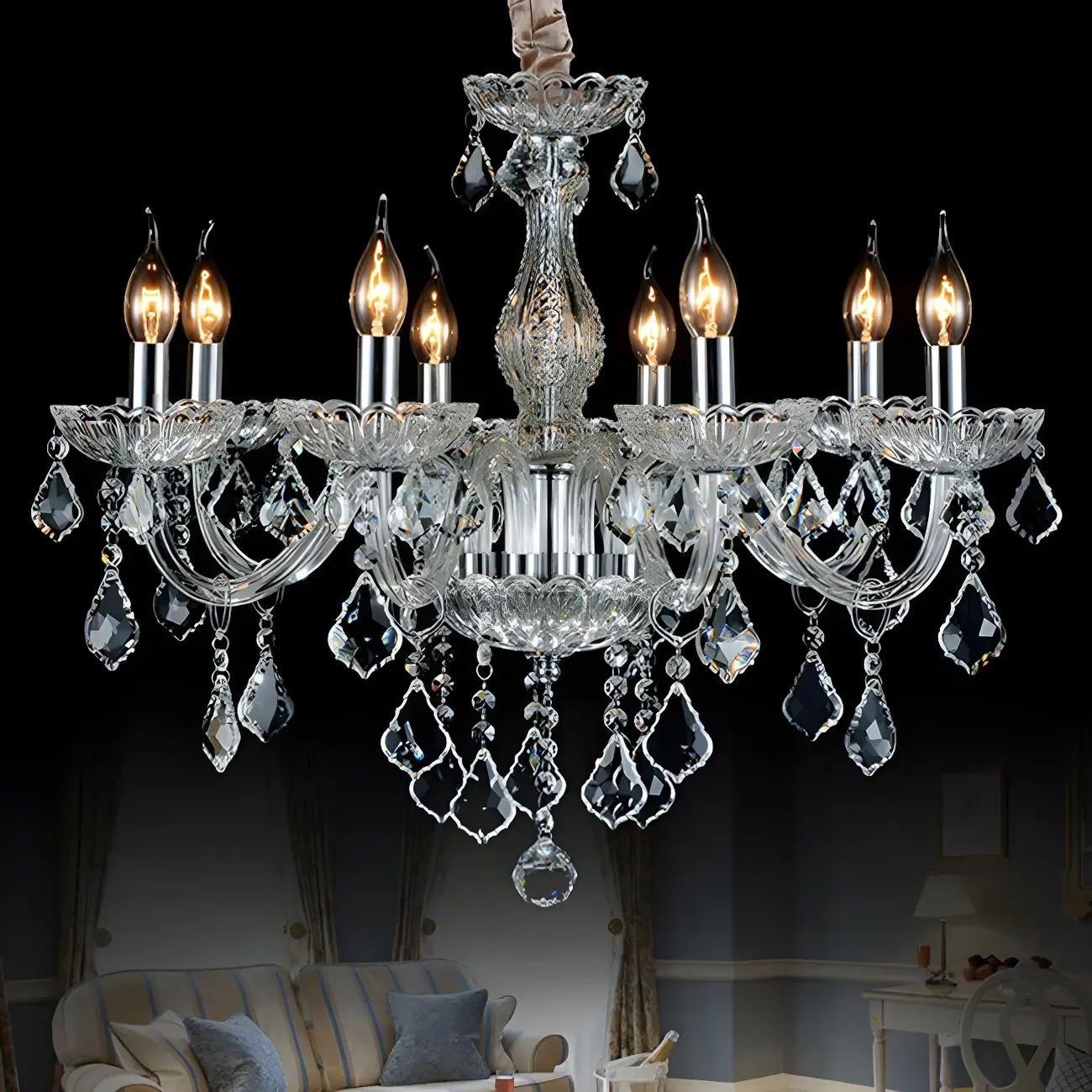 Mid-Century Modern Crystal Candelabra Chandelier