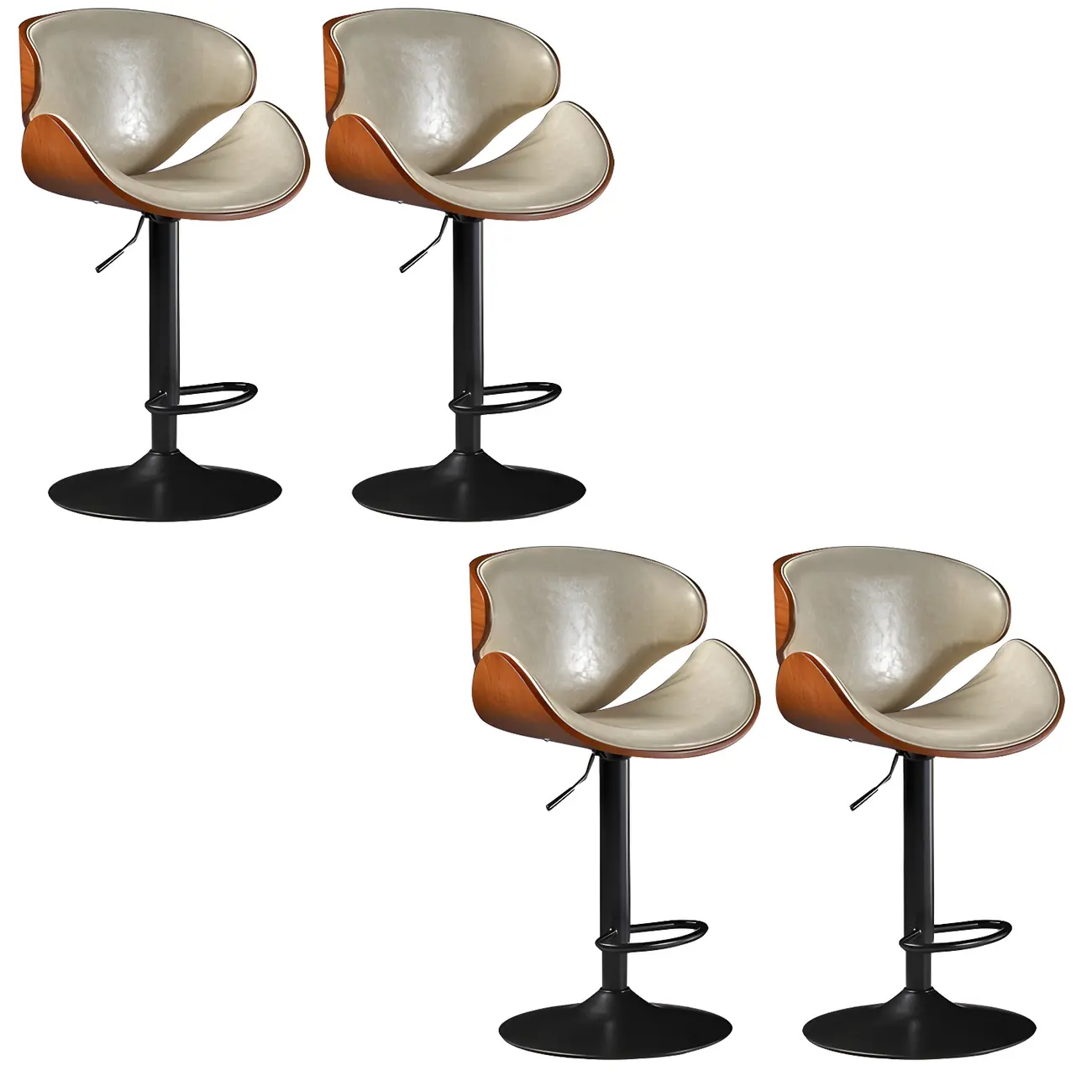 Modern Adjustable Leather Swivel Bar Stools with Backs