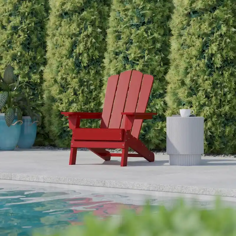 Set of 2 Commercial All-Weather Adirondack Chairs with Cupholders