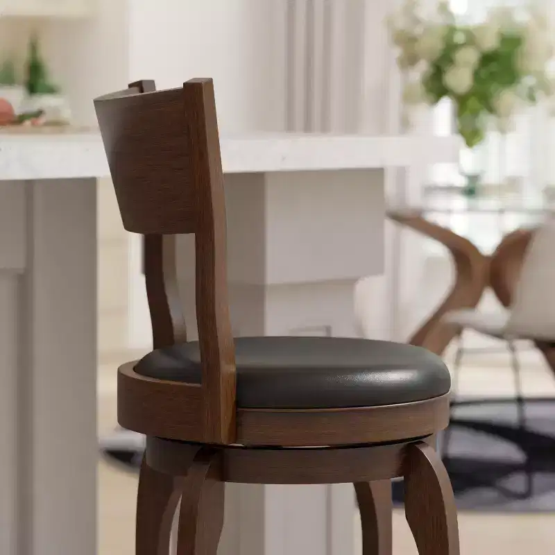Emma and Oliver Classic Pub Style Swivel Wooden Barstool with Padded Faux Leather Seat