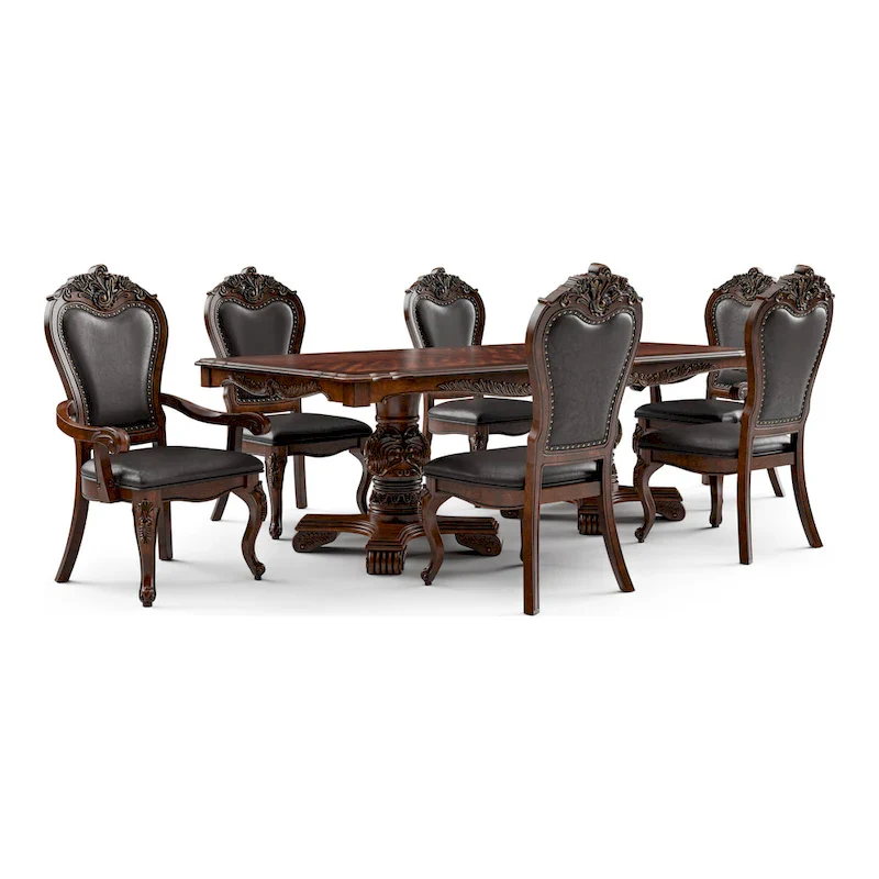 Furniture of America Eugene Traditional Solid Wood 7-Piece Expandable Dining Table Set