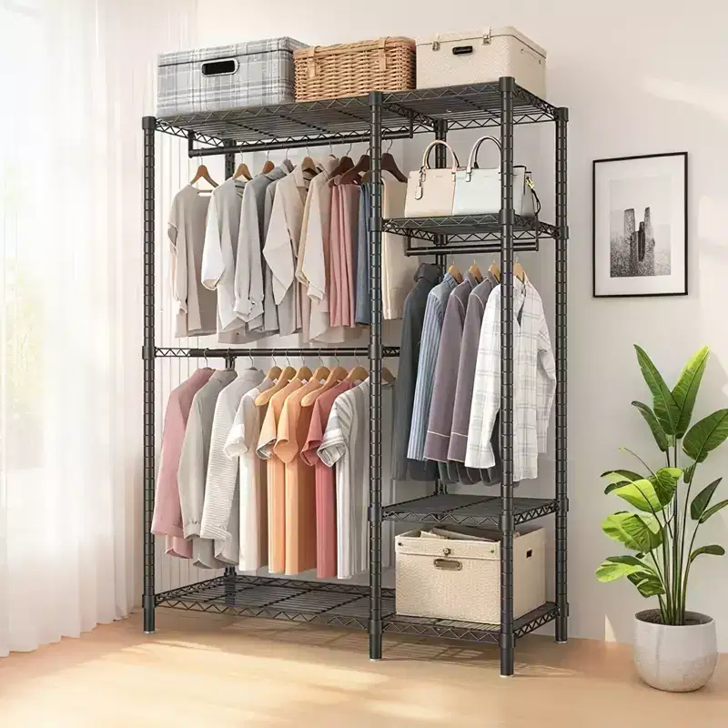 GDFStudio Batavia 76 Heavy Duty Metal Garment Rack with 6 Shelves and 3 Hanging Rods