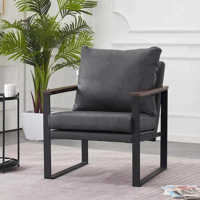 MCombo Modern Accent Chair with Upholstered Cushion, Faux Leather HQ304