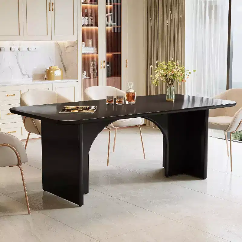 Modern Black Dining Table for 4-6 People, 63 Large Rectangle Kitchen Table with Arch Design Legs, for Dining Room