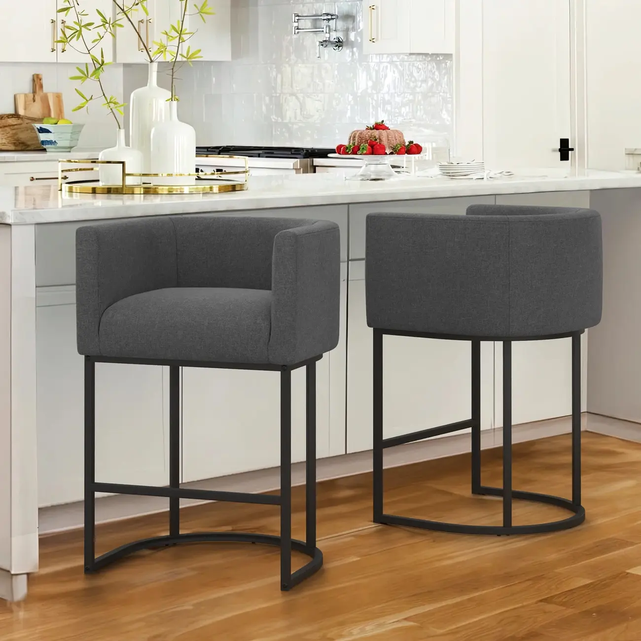 Modern Upholstered Barrel Back Counter Stools