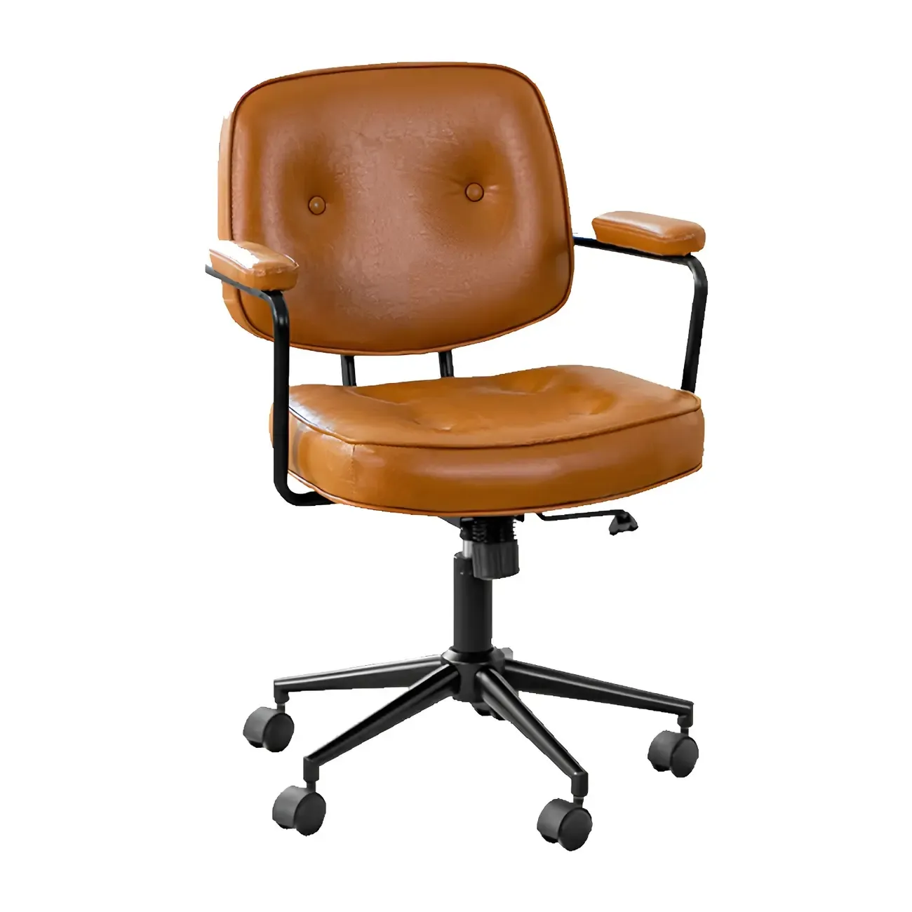 Modern Brown Leather Swivel Low-Back Office Chair