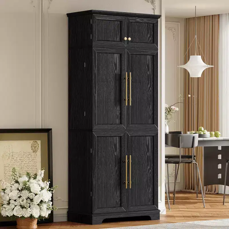 GDFStudio Alaia 78.2 Farmhouse Kitchen Pantry Cabinet with 8 Door Shelves, 3 Adjustable Shelves and Hidden Drawer
